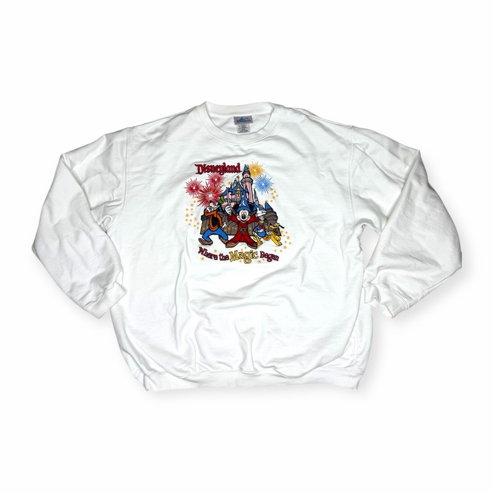 Disney White Crewneck Sweater with Colorful Graphic Large